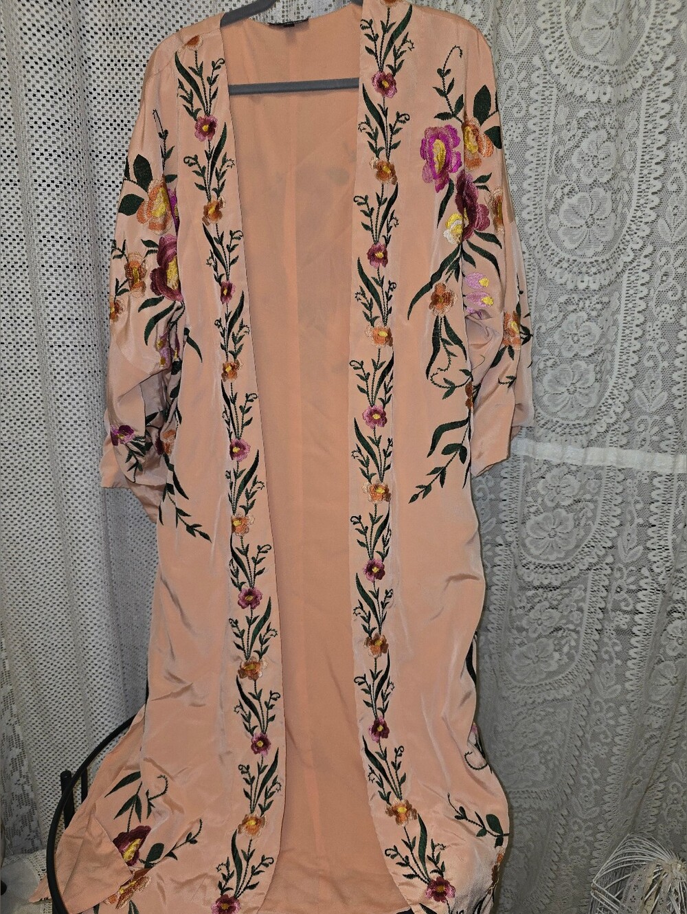 TopShop Floral Embroidered Pink Duster Kimono Womens 6